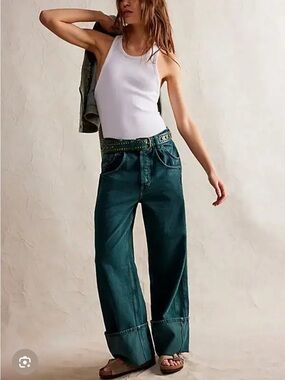 We the Free Final Countdown Low Rise Wide Leg Jeans in Jade 24Short